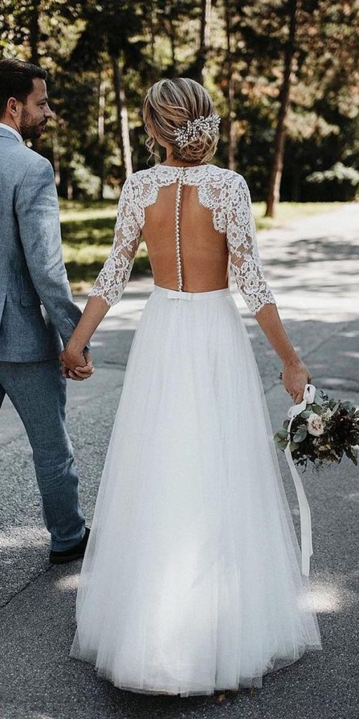 Top 18 Rustic Country Wedding Dresses For 2024   Lace Wedding Dress With Illusion Back And Long Sleeves 512x1024 