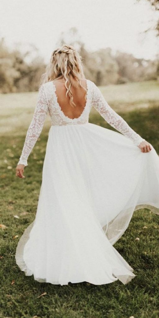 Top 18 Rustic Country Wedding Dresses For 2024   Long Lace Sleeves Wedding Dress With Open Back 512x1024 