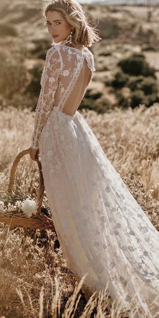 Top 18 Rustic Country Wedding Dresses For 2024   Rustic Wedding Dresses A Line Open Back With Long Sleeves Lace Dreamers And Lovers 512x1024 