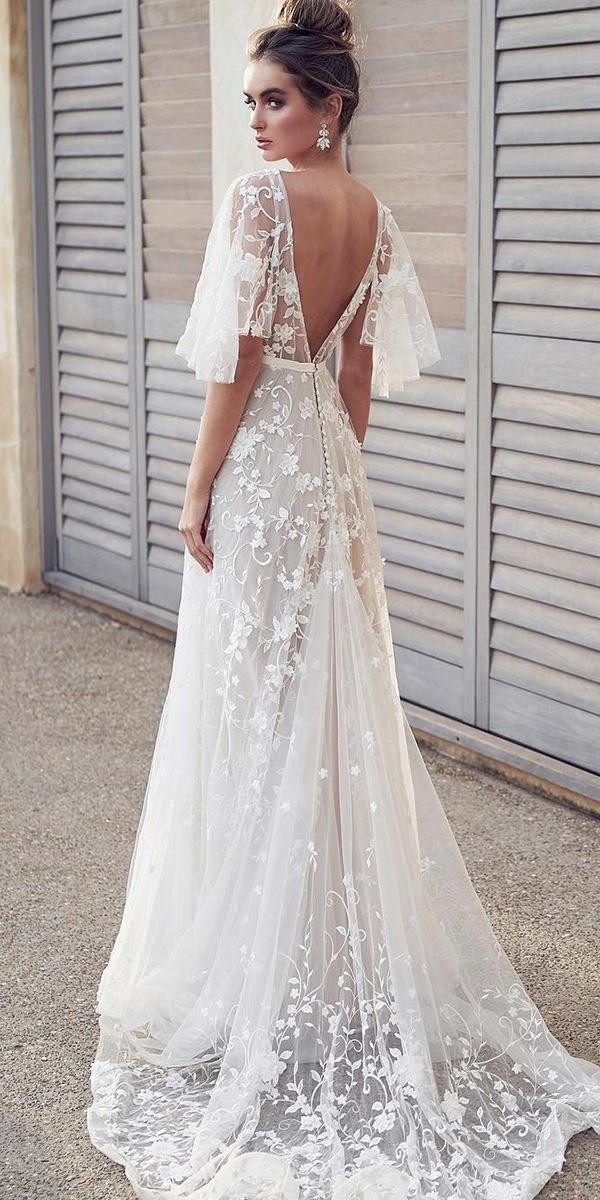 Wedding Dresses 2019 A Line V Back Floral Lace With Flowy Sleeves Anna Campbell Show Me Your Dress