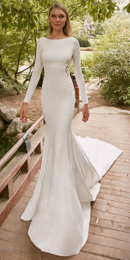 Mermaid Wedding Dress Bateau Neckline Long Sleeves Crepe Corot2 Show Me Your Dress